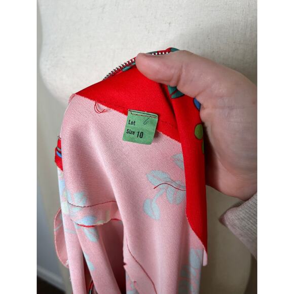 1960s Maximalist Red Blue Floral Psychedelic Disco Brady Bunch Bowtie Dress M - Picture 2 of 8